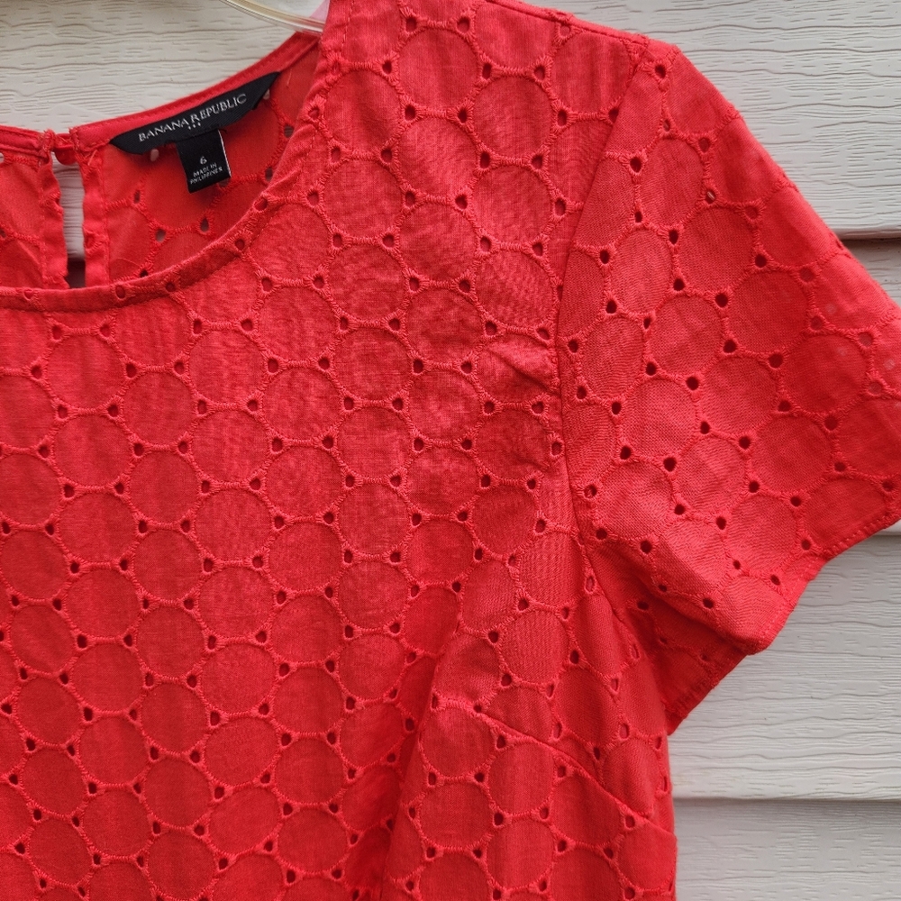 Banana Republic Vibrant Red Coral Eyelet Dress Romper Pantsuit - Picture 4 of 13